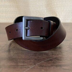 Rolf's Mens Brown Leather Belt Sz M Burnished Silver Square Buckle Dress Casual